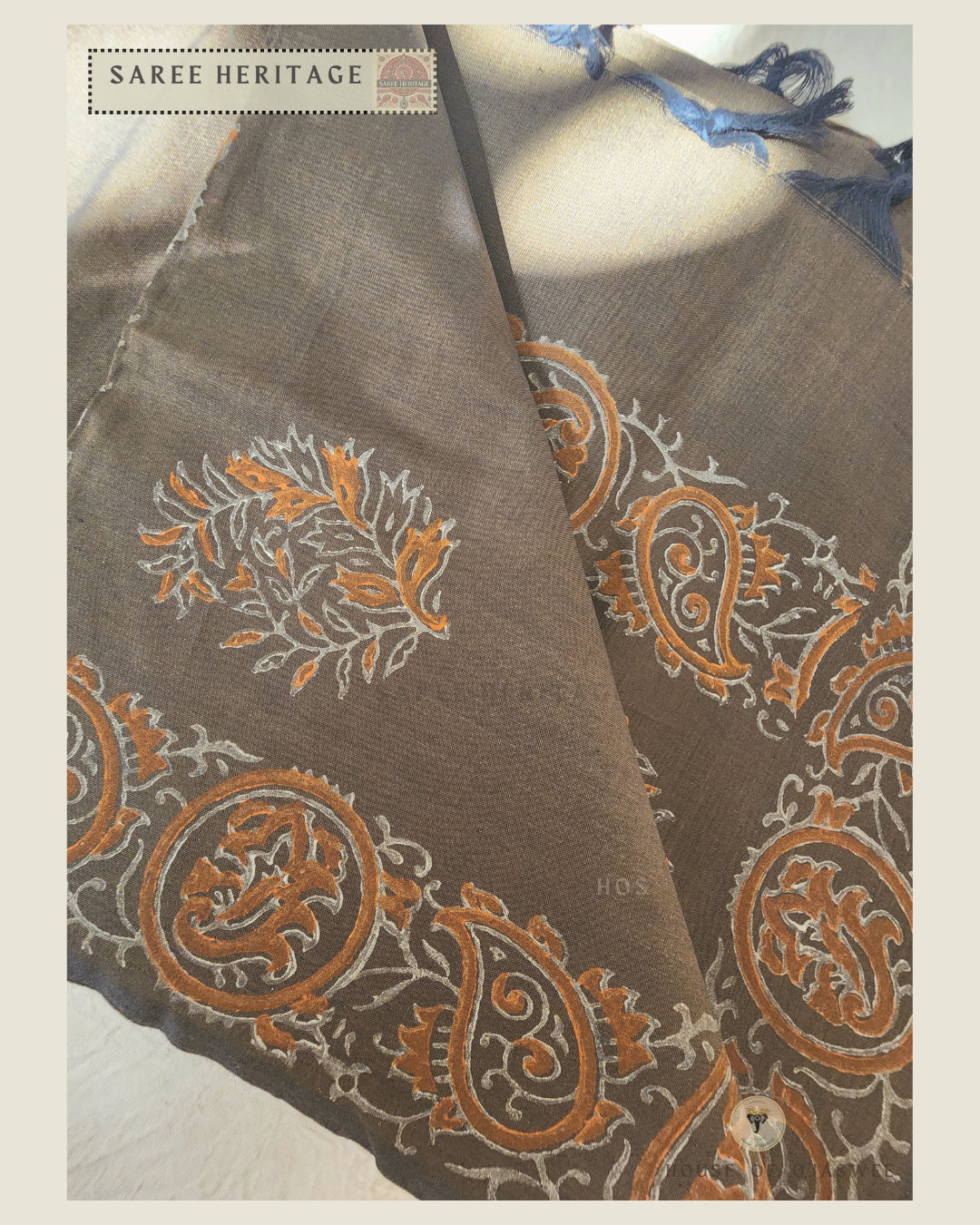 Saree - Brown Orange print