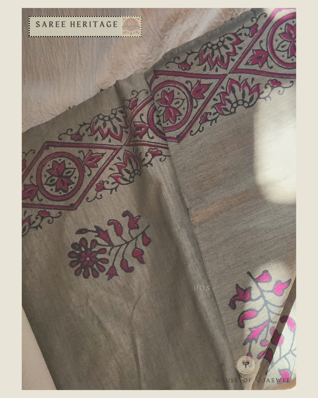 Saree - Grey Red Print