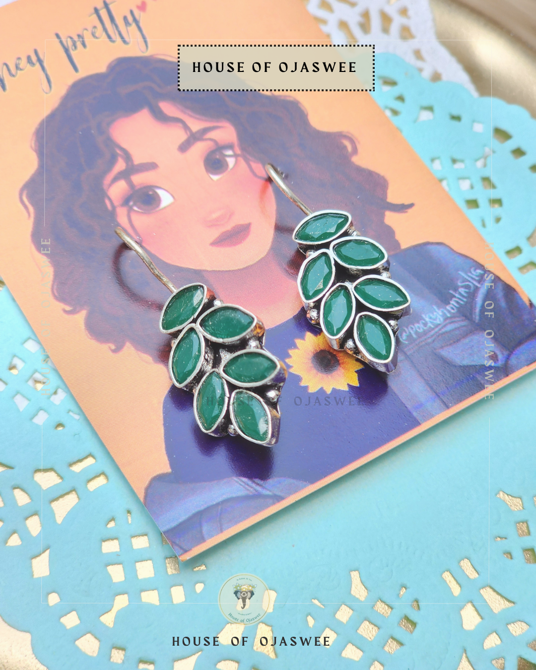 German Silver Earrings - Emerald