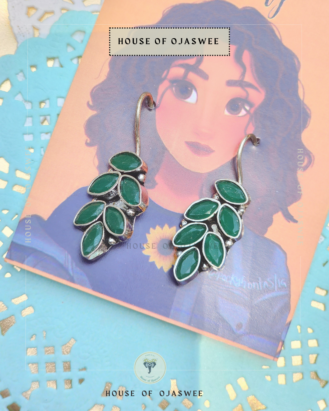 German Silver Earrings - Emerald