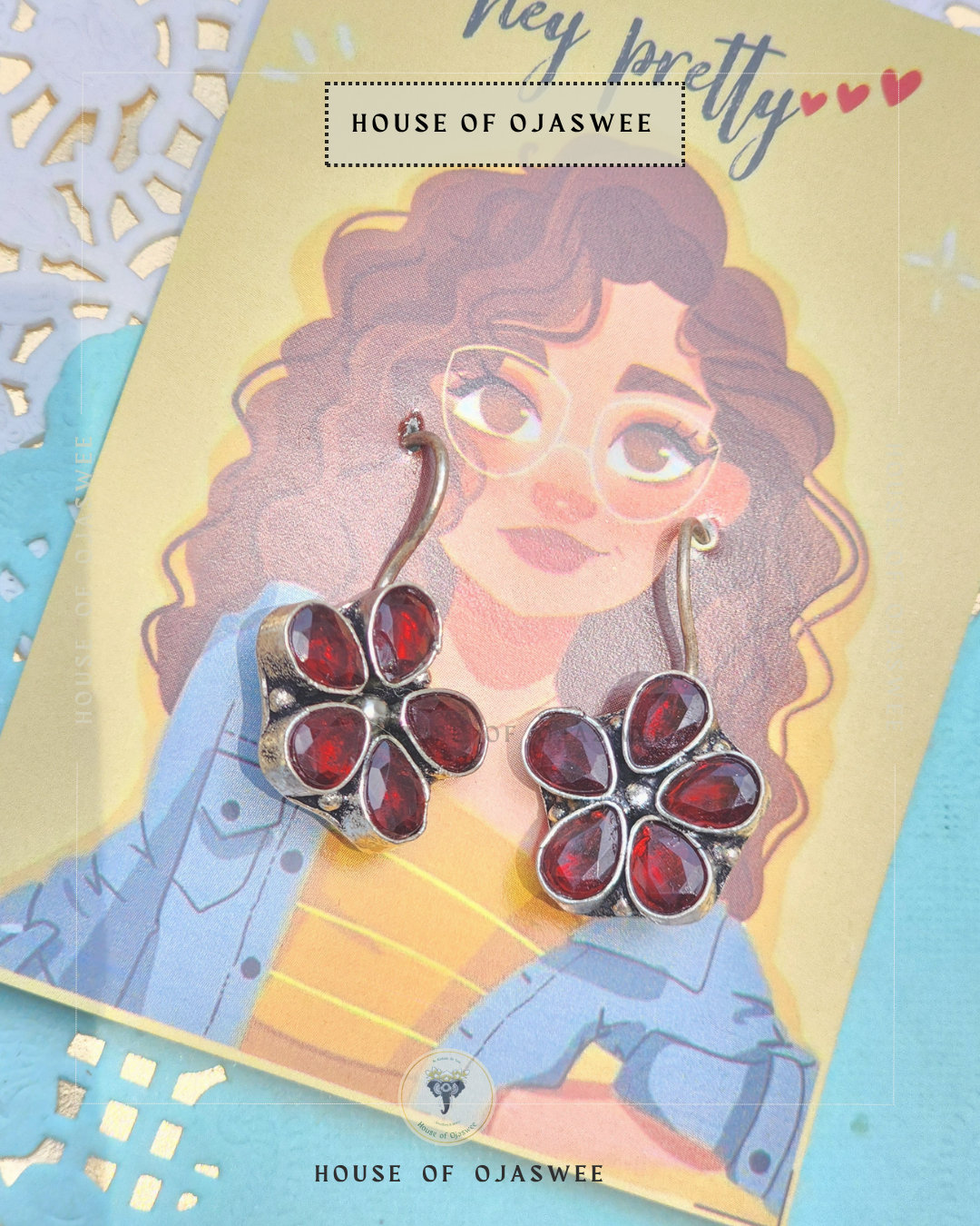 German Silver Earrings - Red
