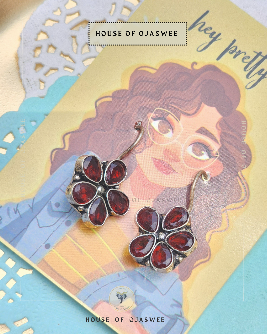 German Silver Earrings - Red