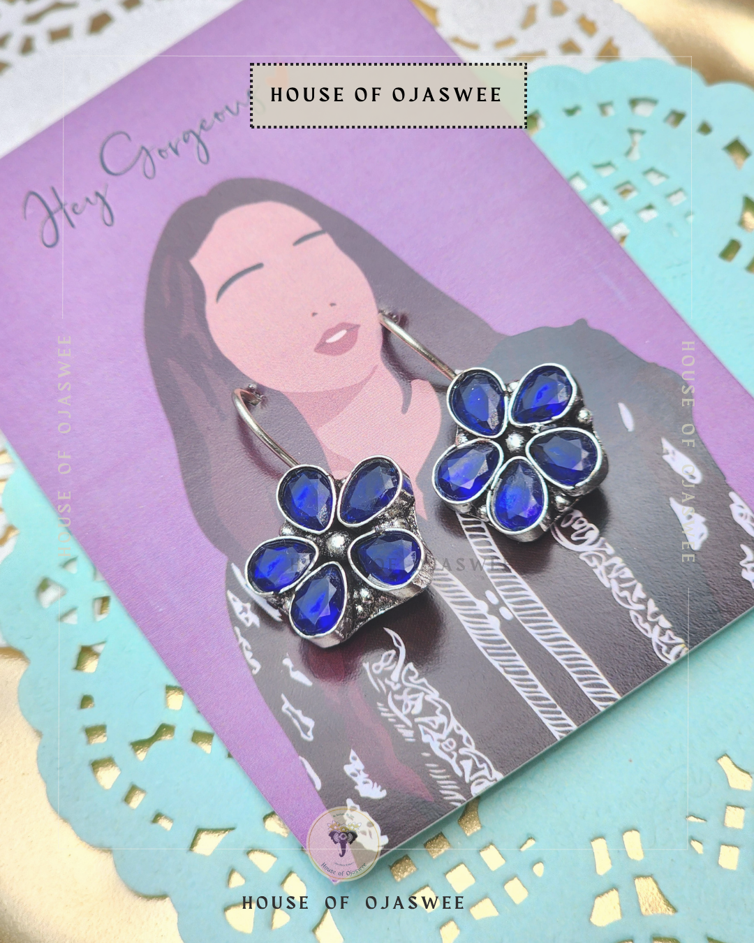 German Silver Earrings - Blue