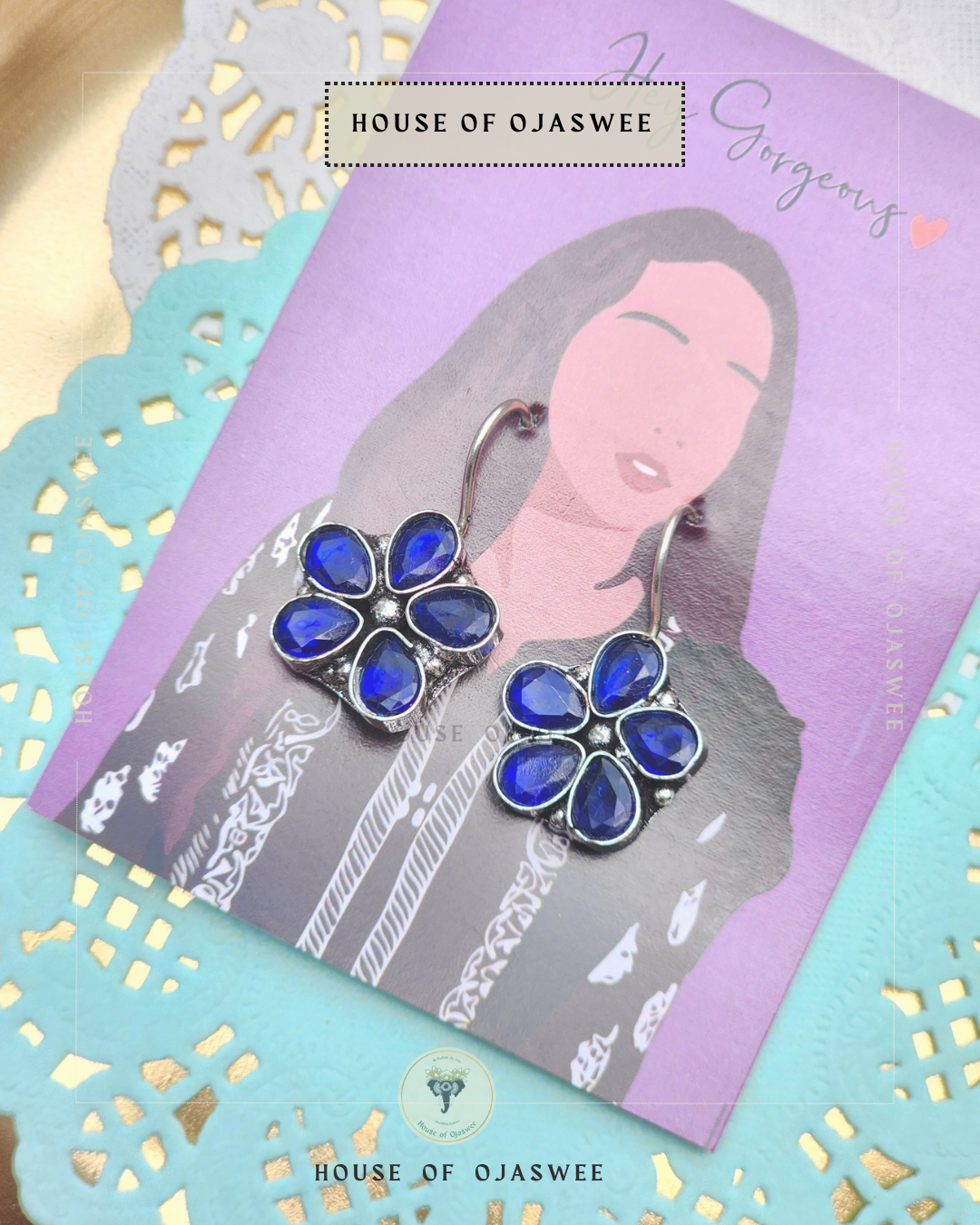 German Silver Earrings - Blue