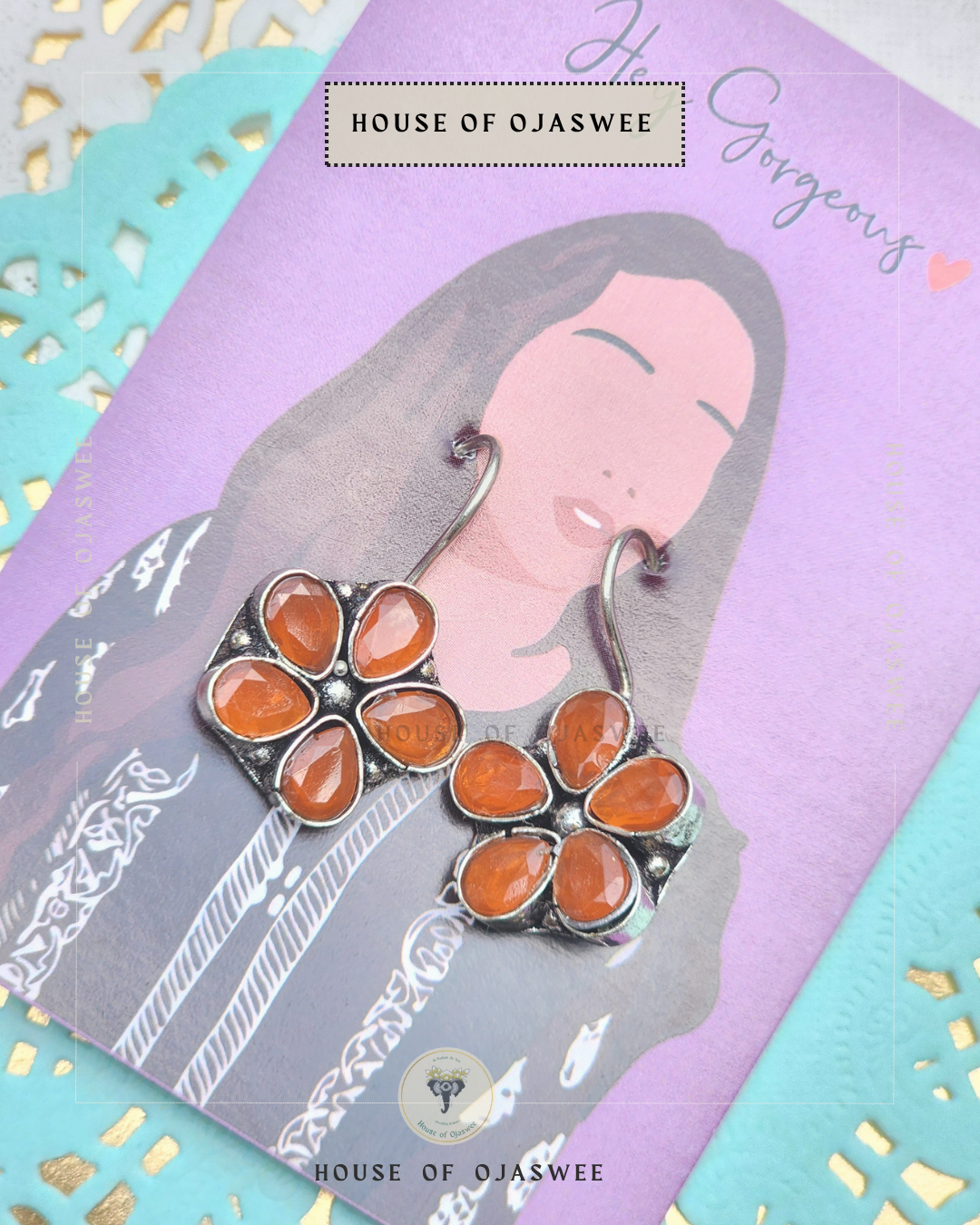 German Silver Earrings - Orange