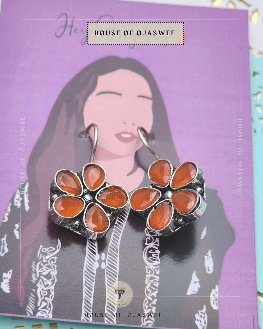 German Silver Earrings - Orange