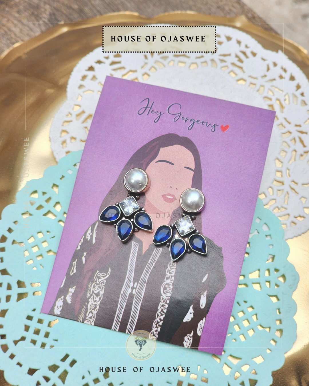 German Silver Earrings - Sapphire