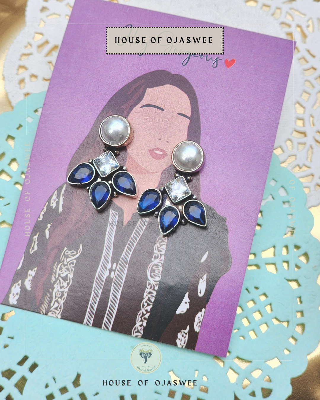 German Silver Earrings - Sapphire
