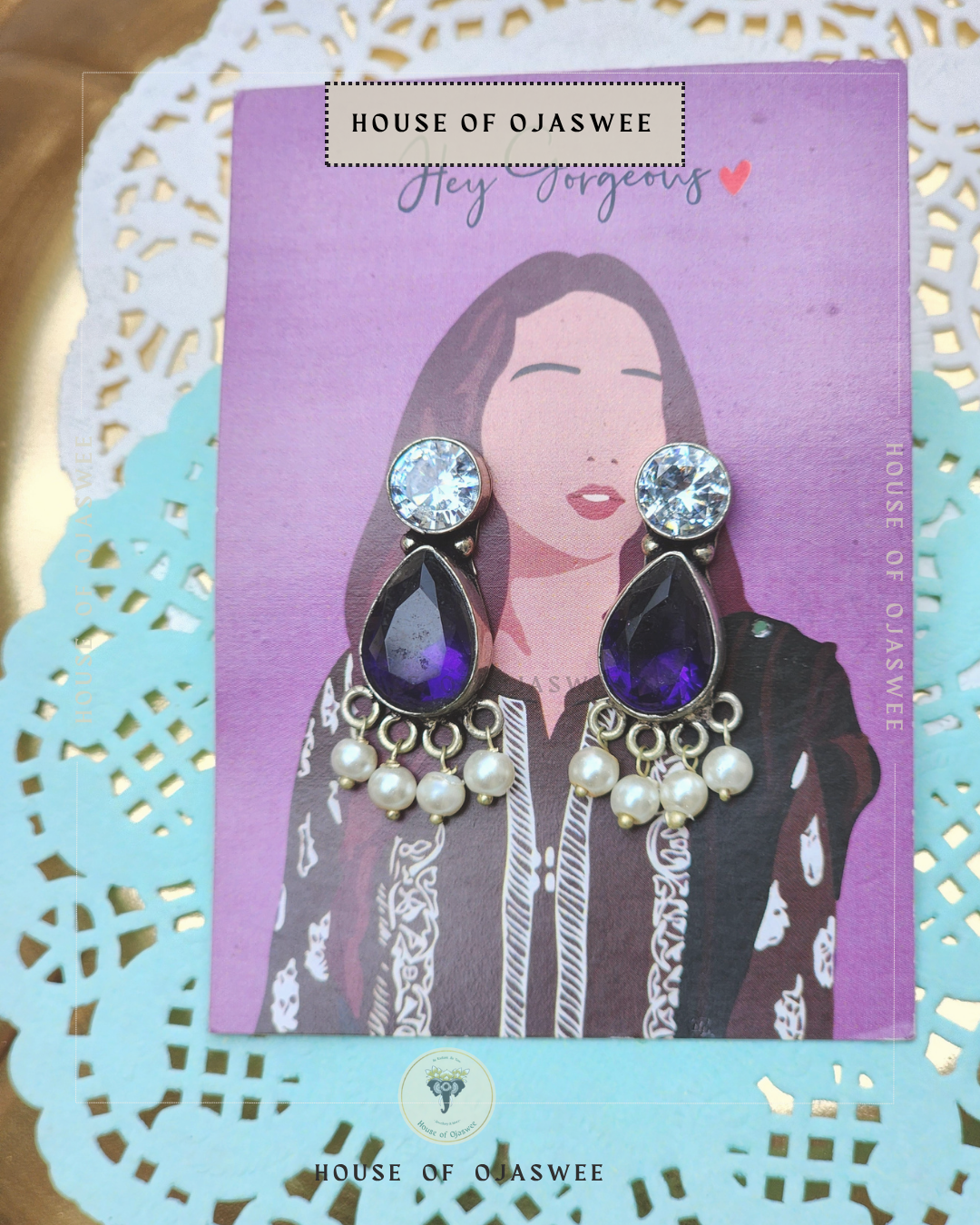 German Silver Earrings - Purple