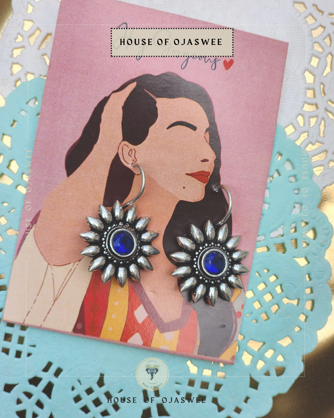 Oxidized Earrings Blue Chakra