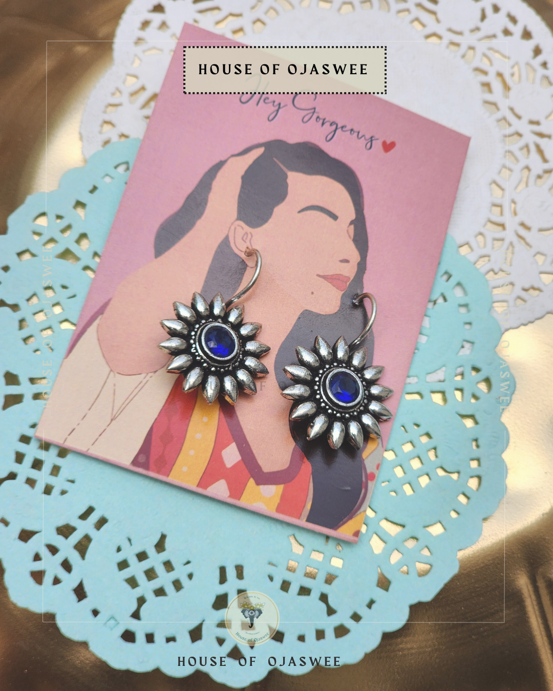Oxidized Earrings Blue Chakra 