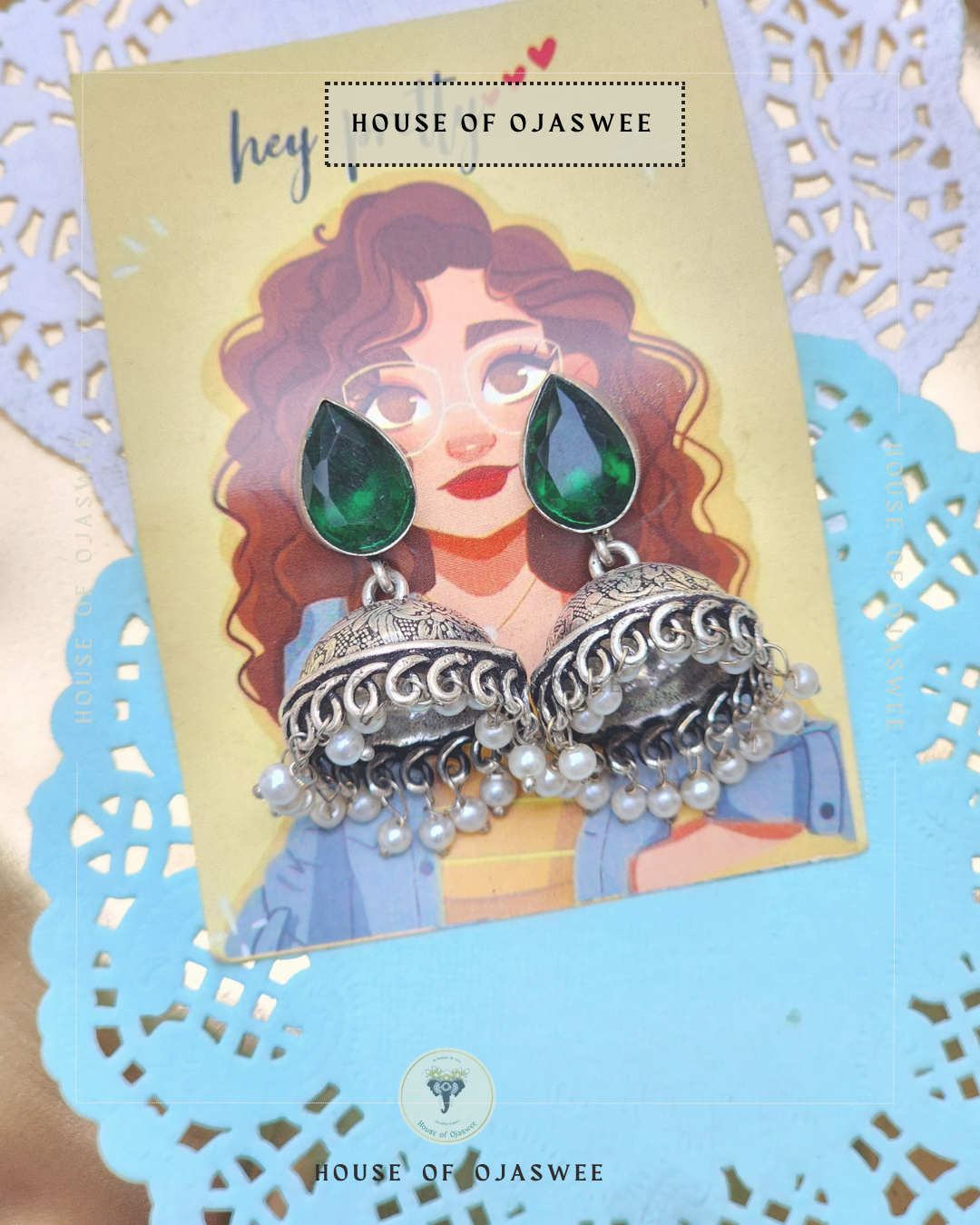 Oxidized Jhumki - Emerald