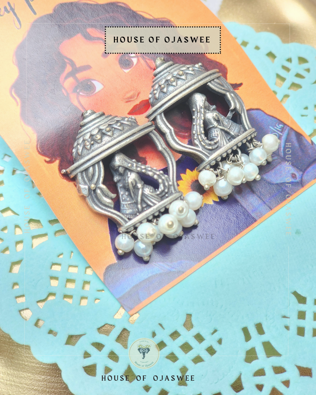 Oxidized Earrings Chariot with moti