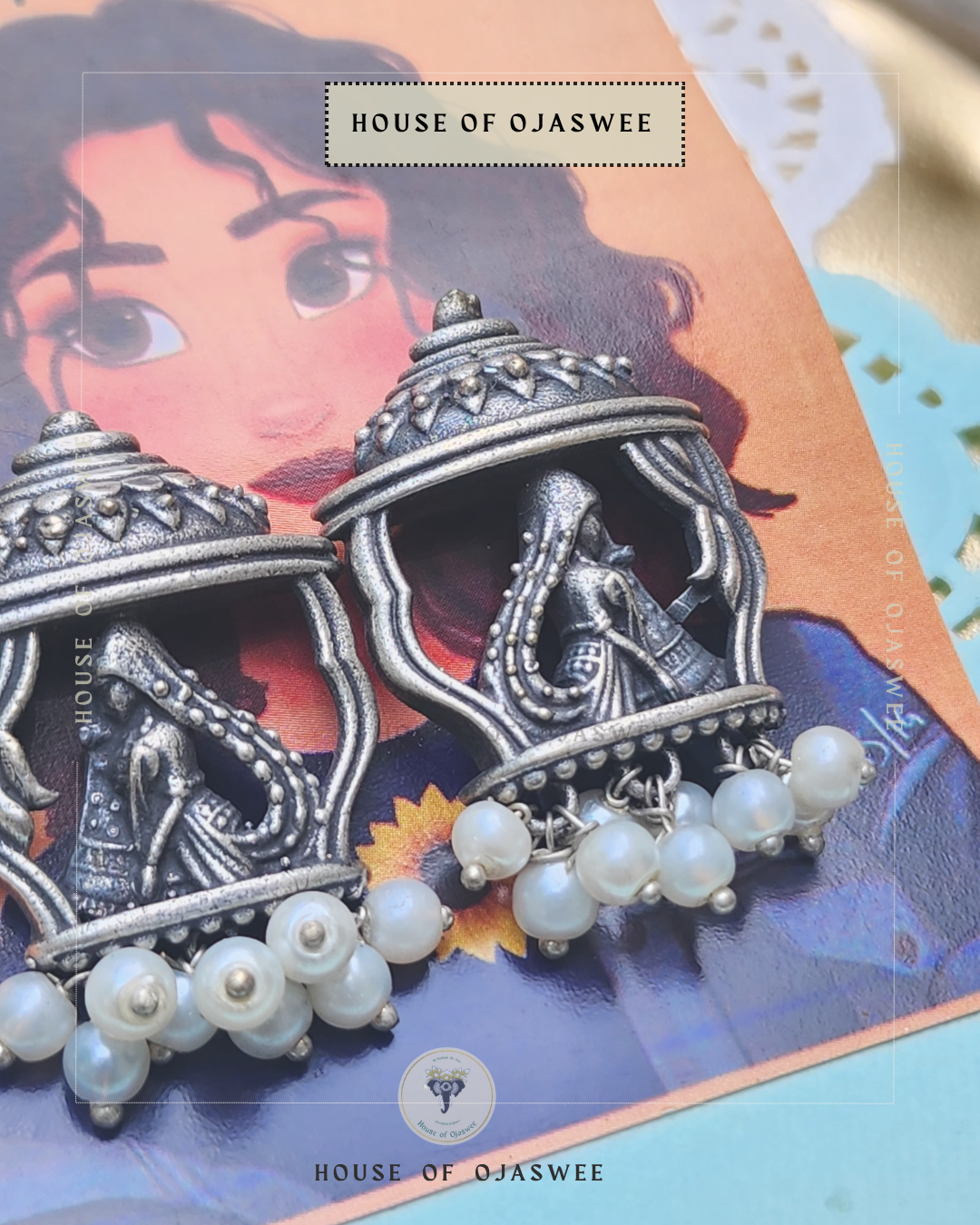 Oxidized Earrings Chariot with moti