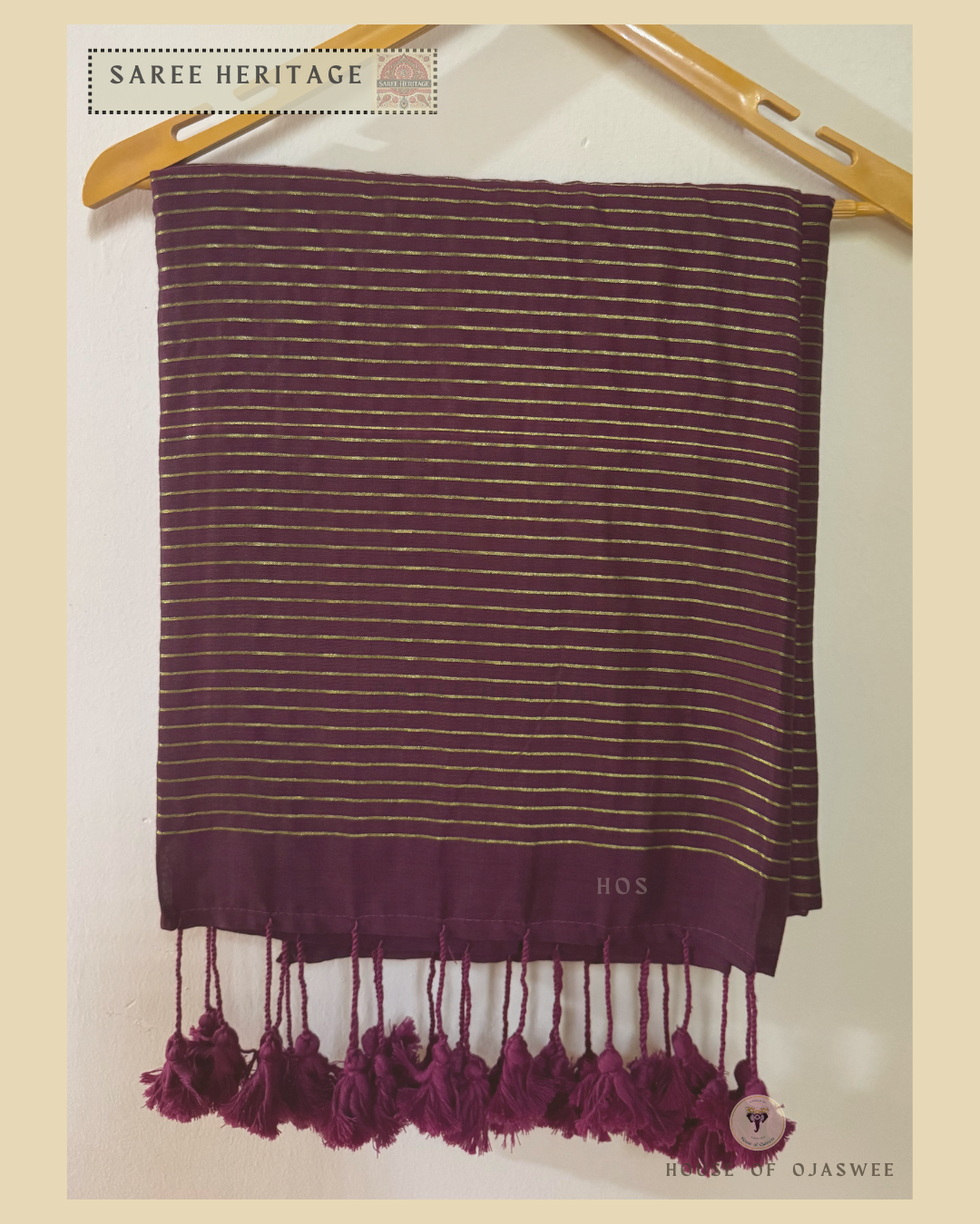 Magenta Khadi cotton silk saree with Golden jari stripes
