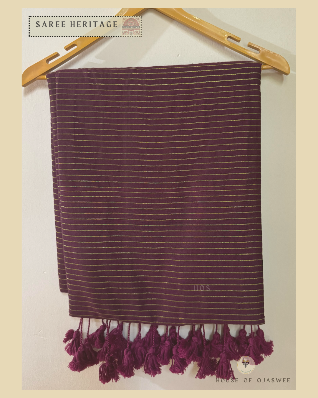 Magenta Khadi cotton silk saree with Golden jari stripes 