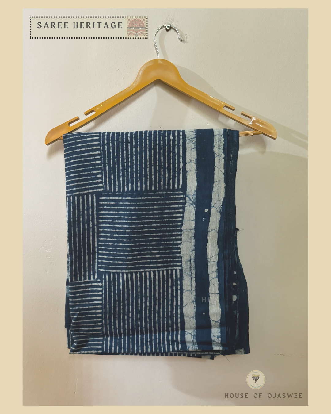 Indigo Blue Geometric Printed Saree Mul Cotton
