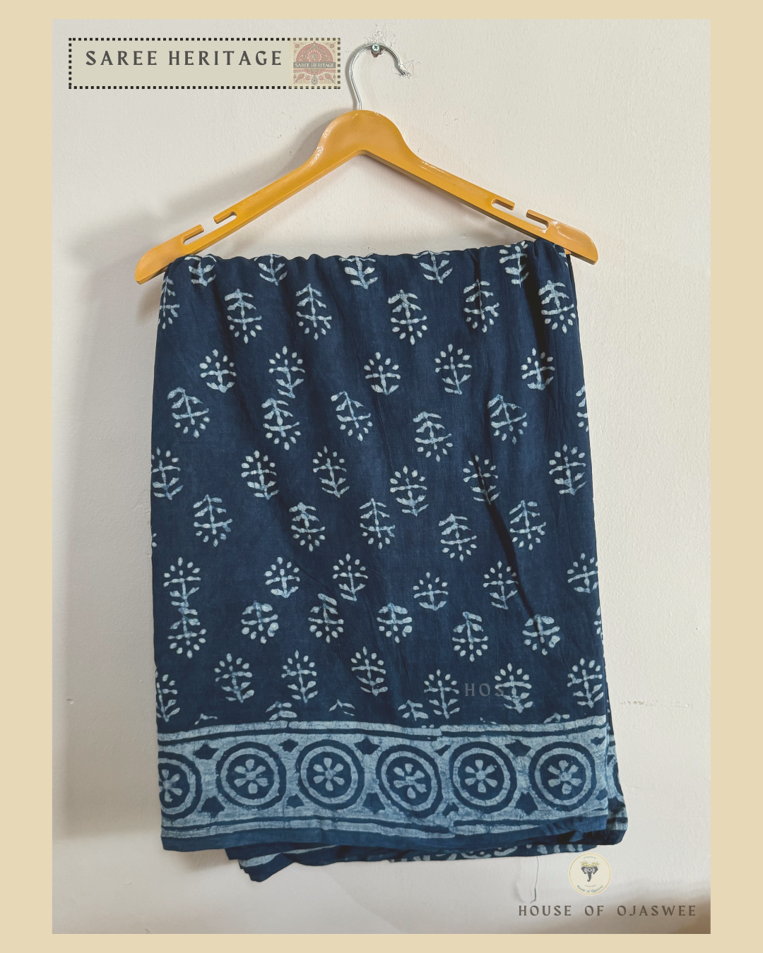 Indigo Blue Floral Printed Saree Mul Cotton