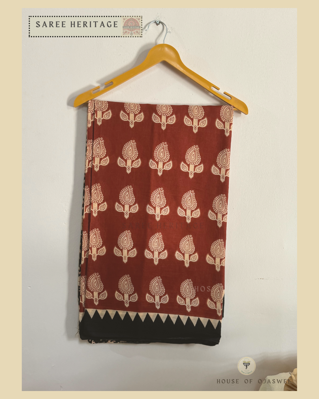 Red with Black Paisley Printed Saree