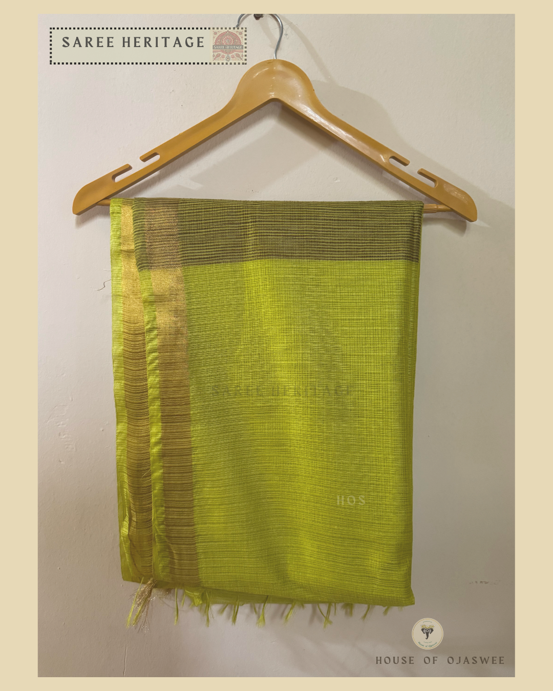 Lime green Kota Doria Silk Saree