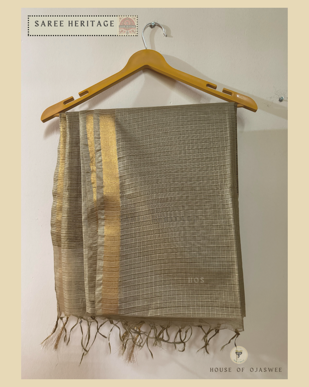 Beige Kota Doria Silk Saree