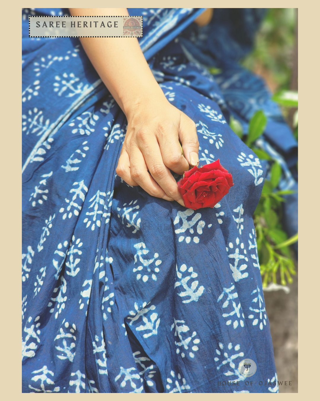  Indigo Blue Floral Printed Saree Mul Cotton 
