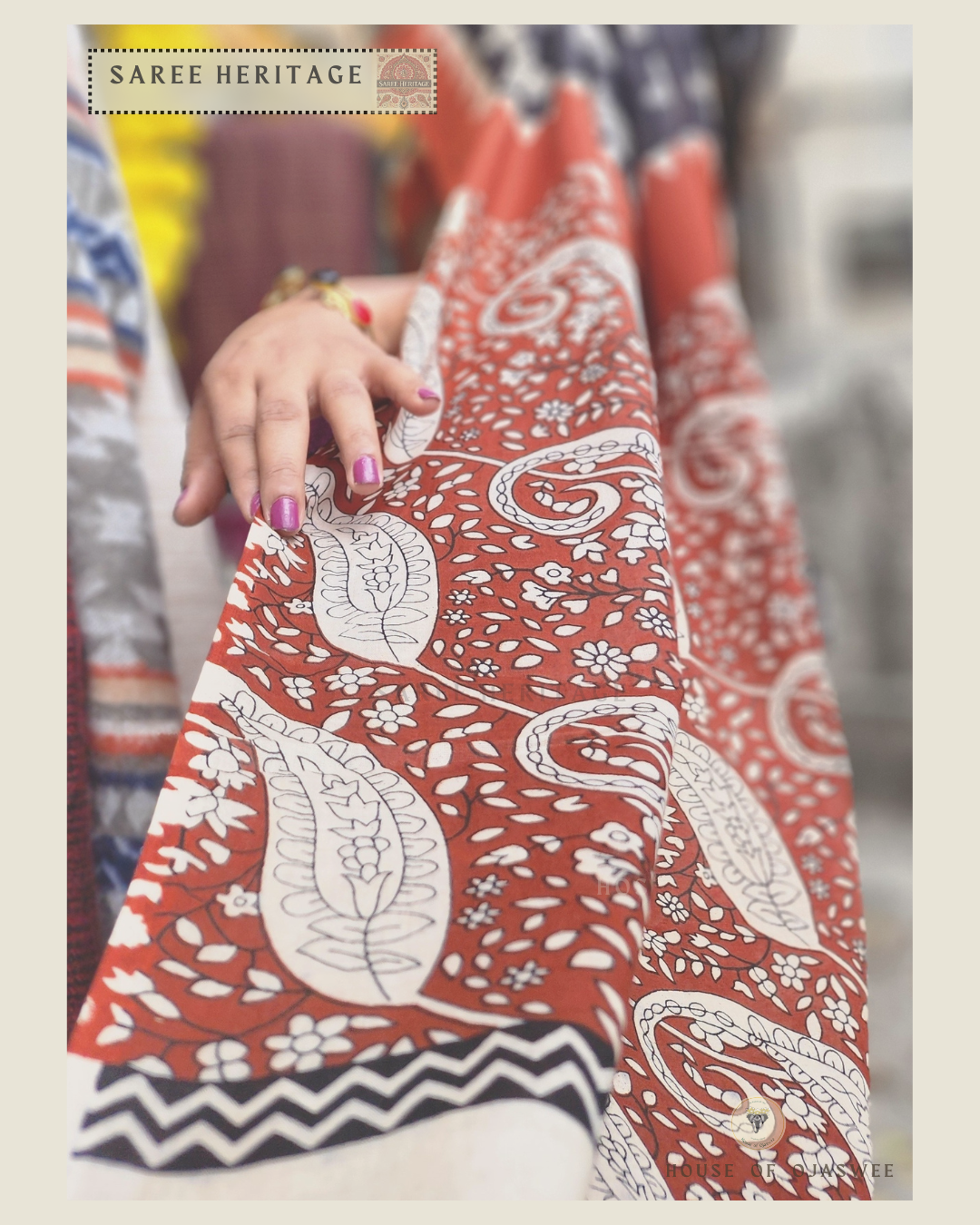 Black with Red Paisley Printed Saree