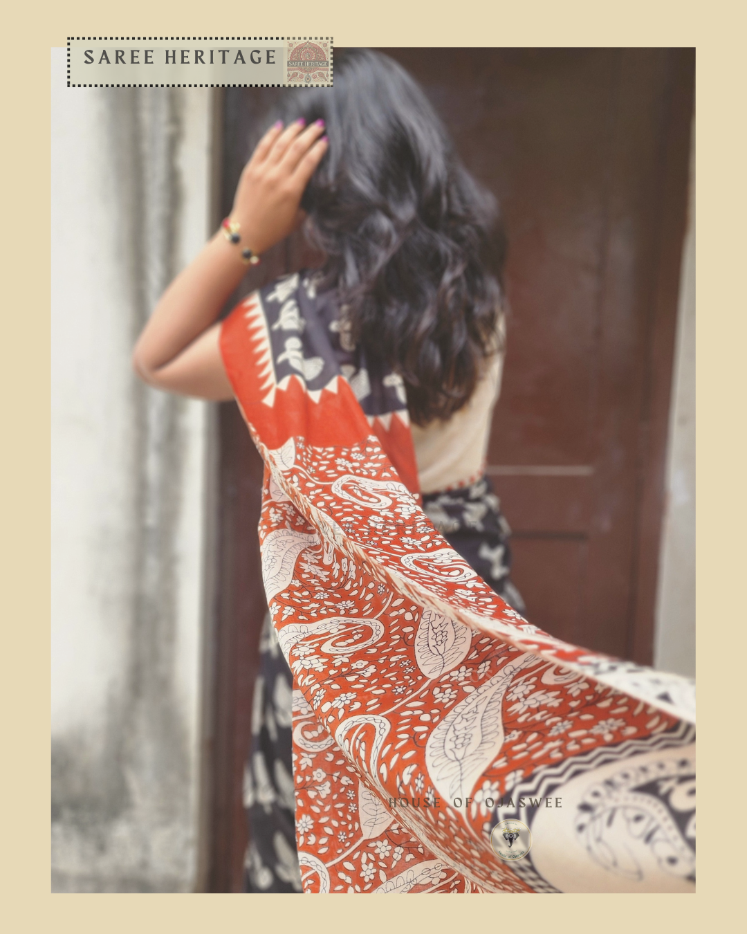  Black with Red Paisley Printed Saree 