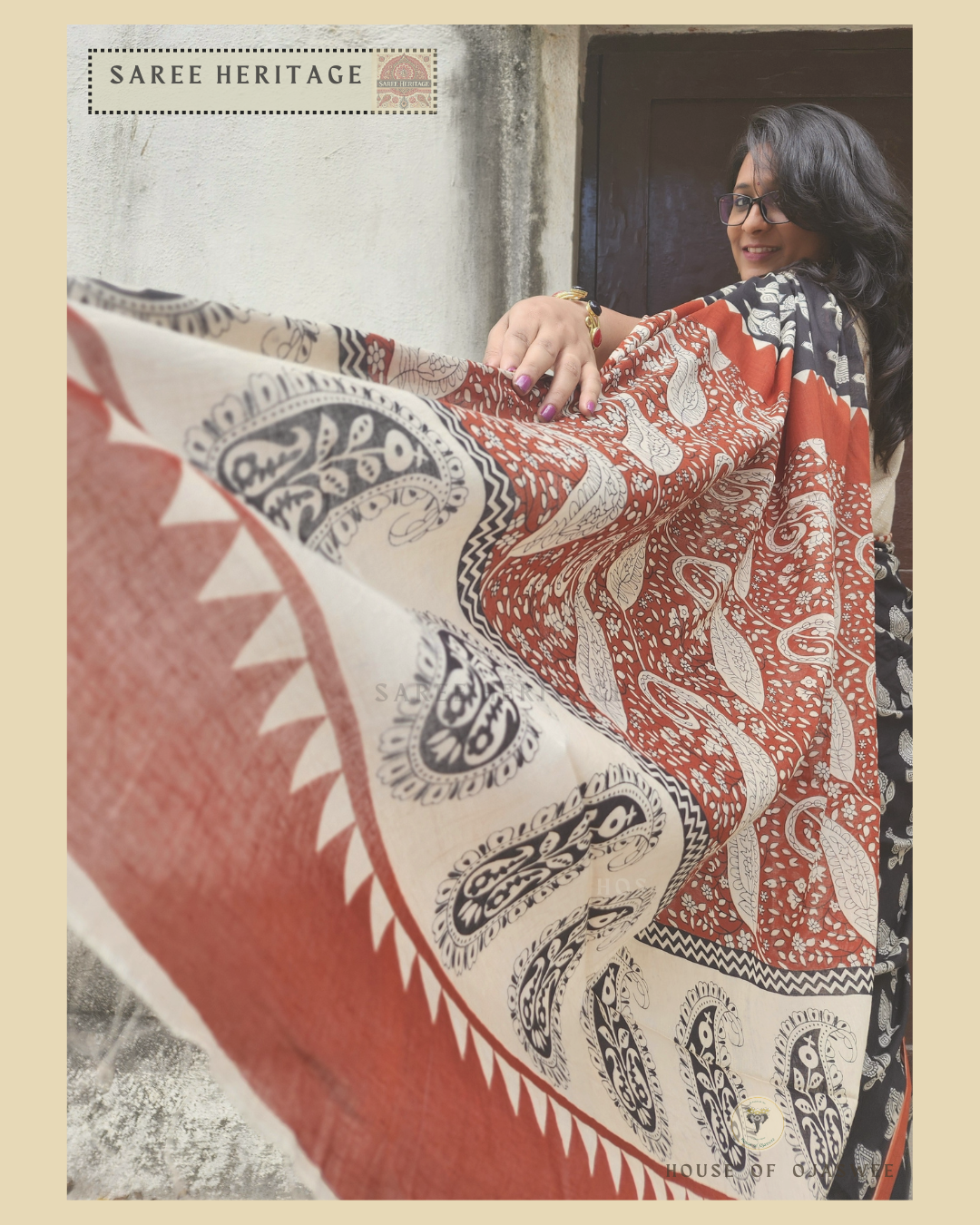  Black with Red Paisley Printed Saree 