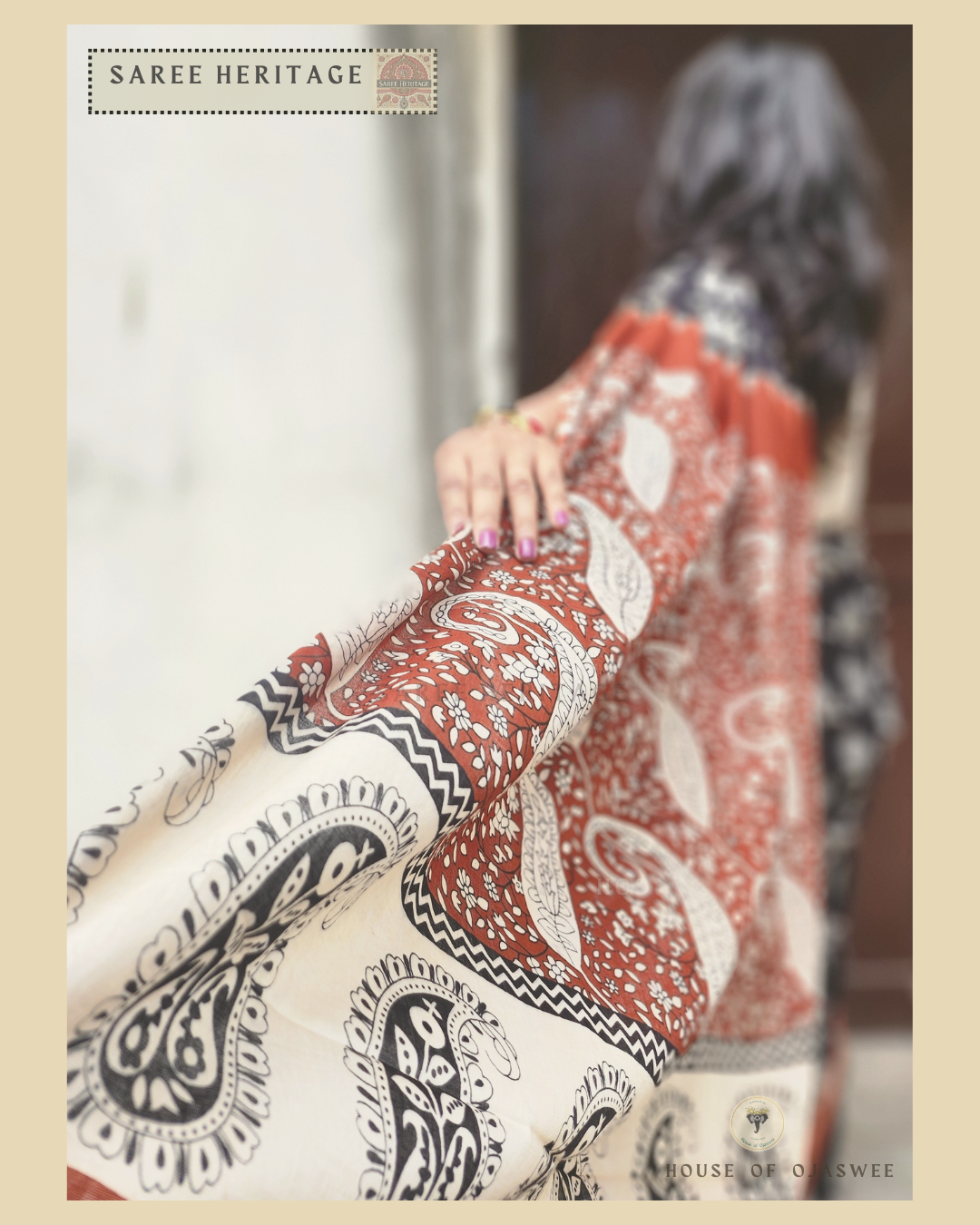  Black with Red Paisley Printed Saree 
