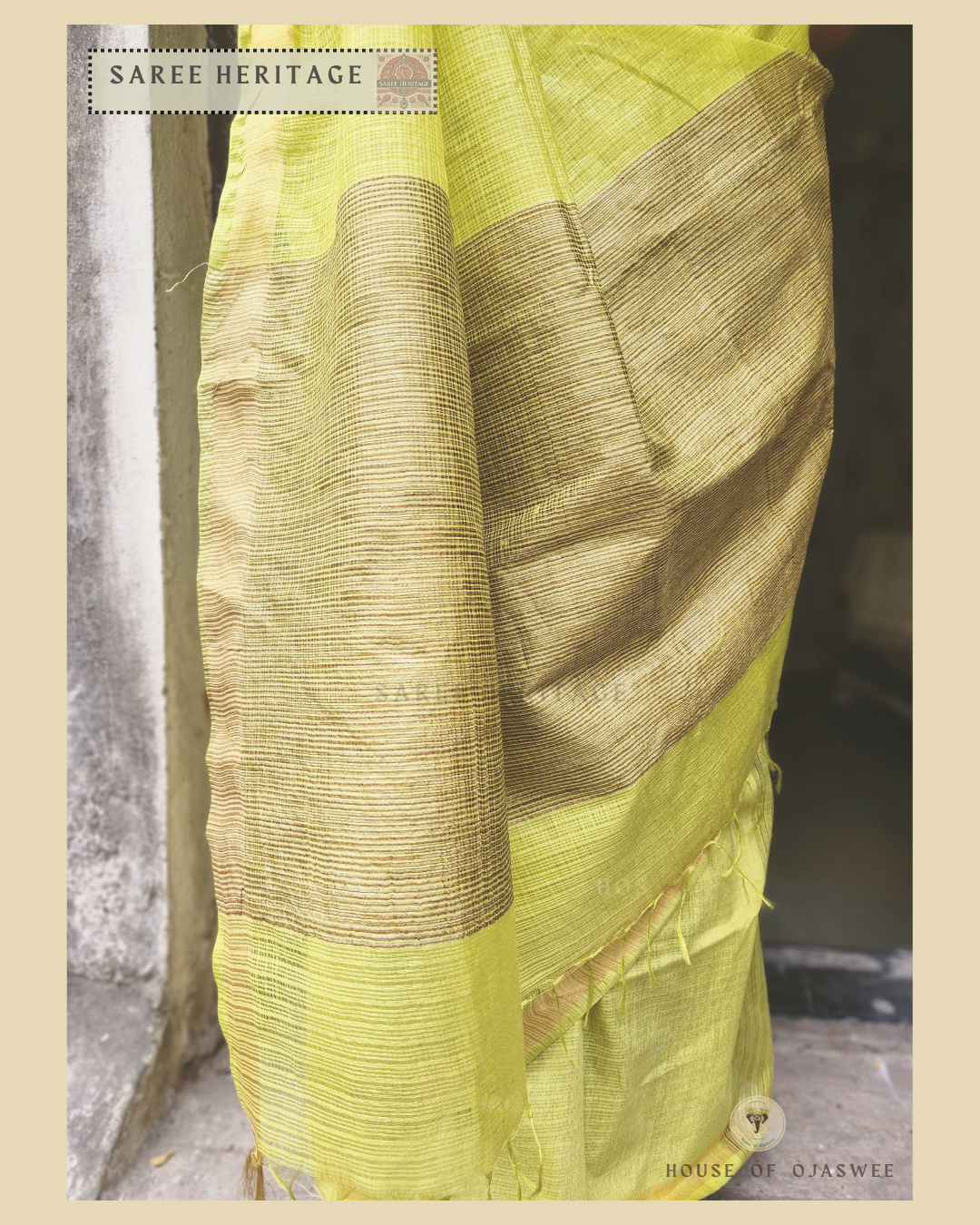  Lime green Kota Doria Silk Saree 