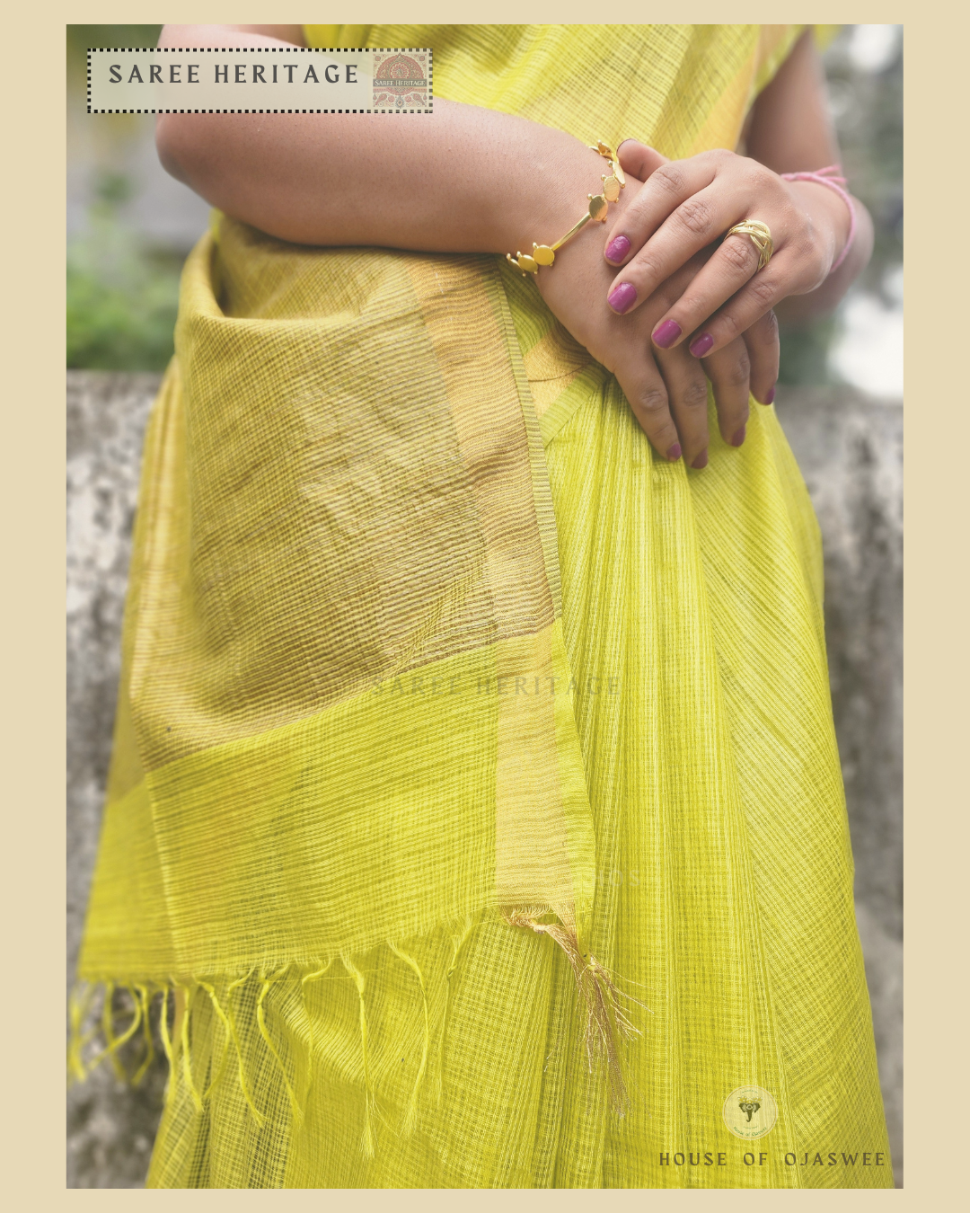  Lime green Kota Doria Silk Saree 