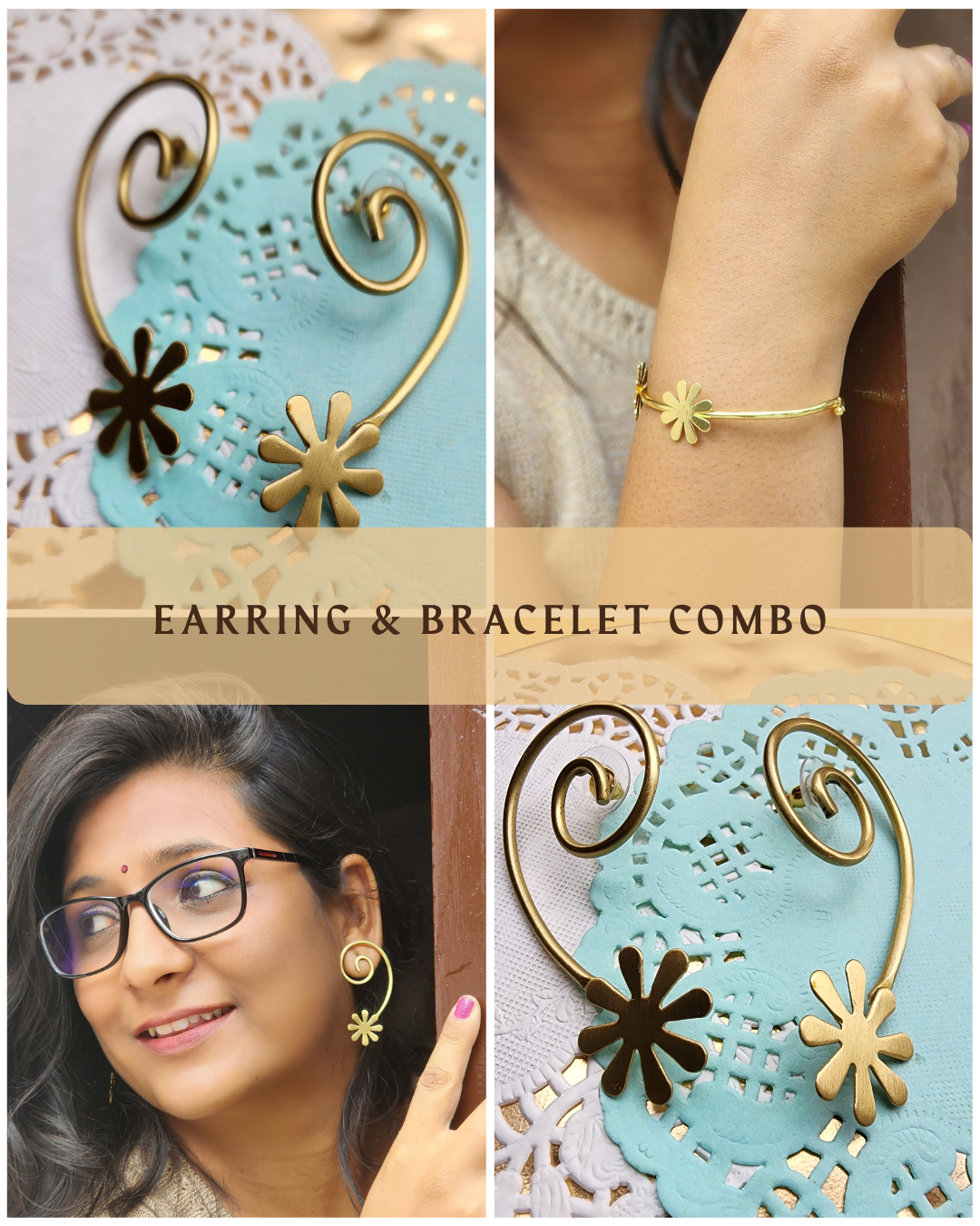 Elegant Flower - 1 Adjustable Kada and Earring