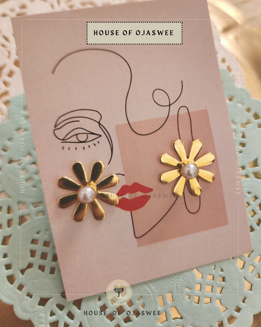Flower with Moti Earrings