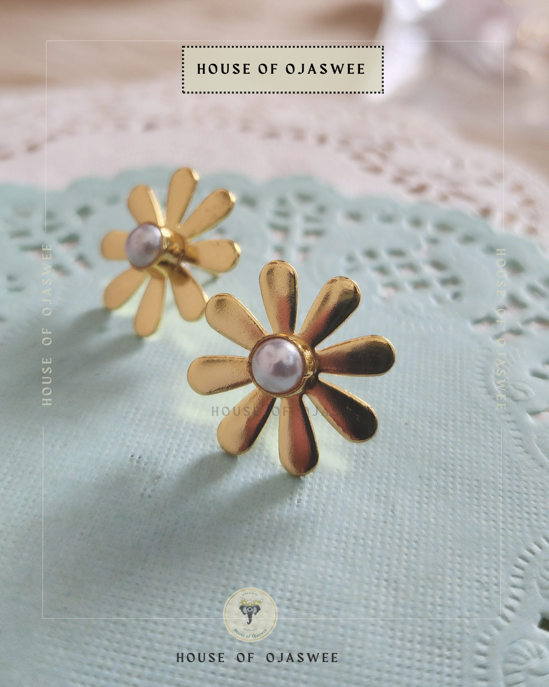 Flower with Moti Earrings