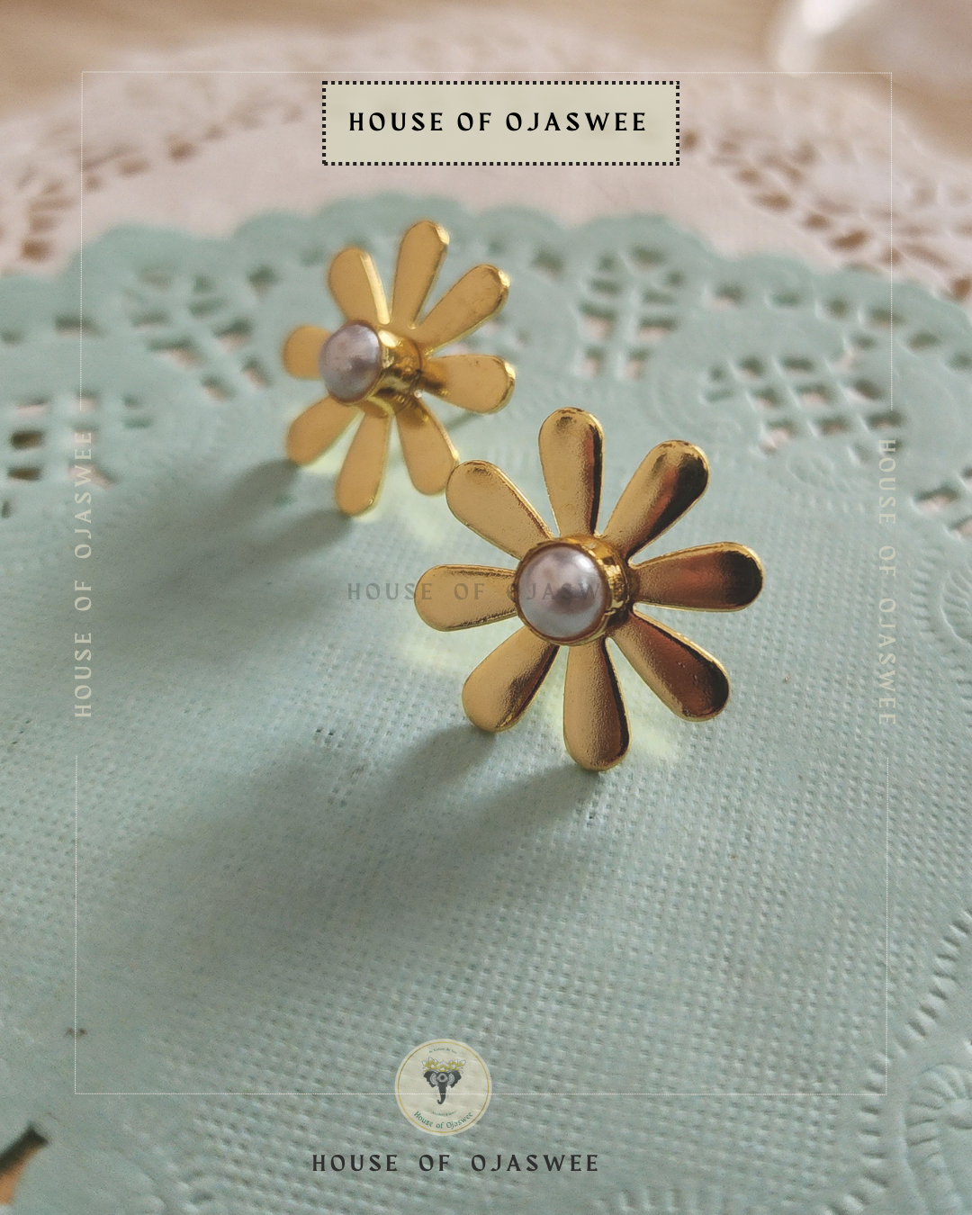 Flower with Moti Earrings