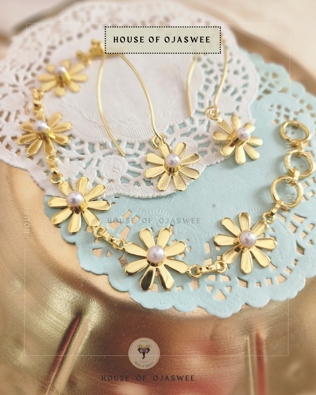 Flower - 1 Adjustable Chain Bracelet and Earring