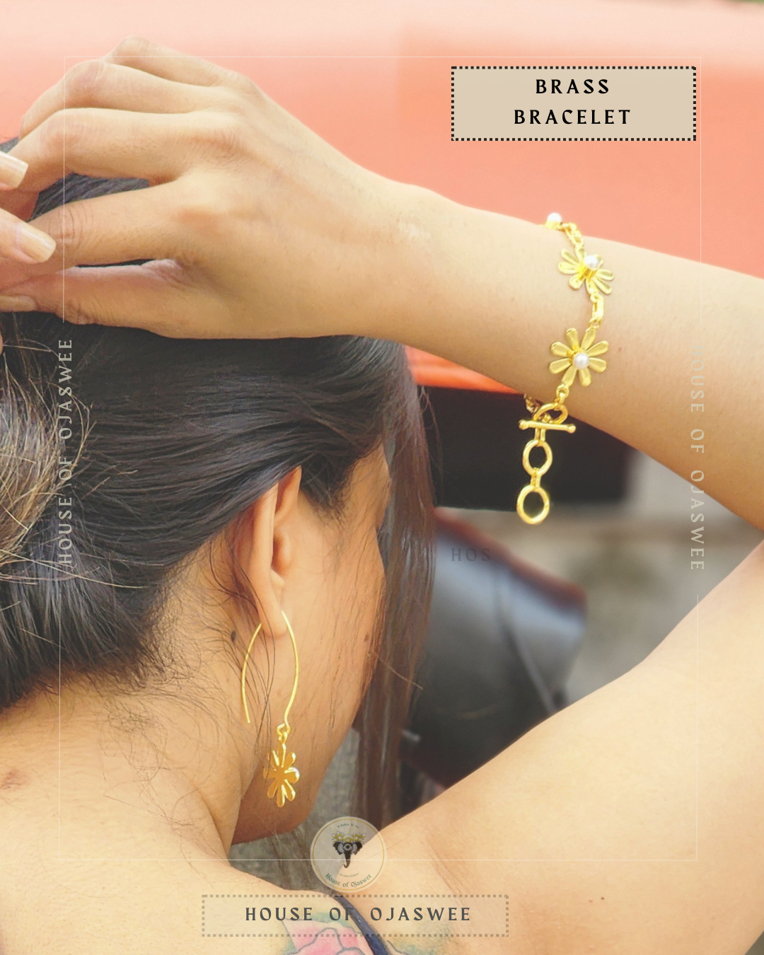 Flower - 1 Adjustable Chain Bracelet and Earring