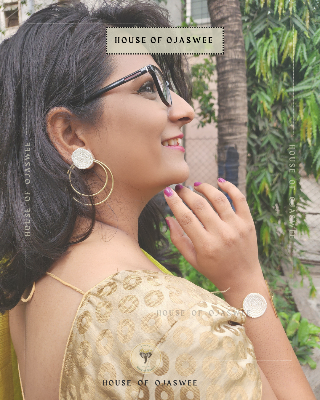 Moti Earrings and 1 Adjustable Kada