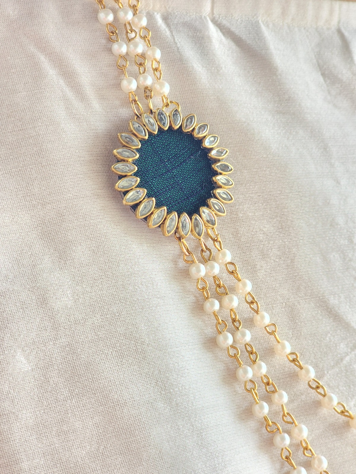 Three layered long moti necklace