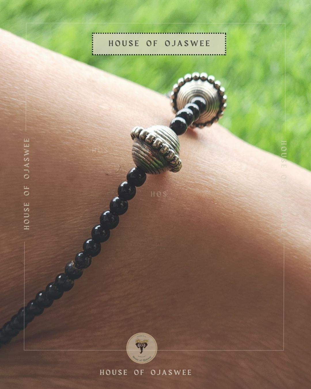 Silver-black beads Anklets [single anklet only]