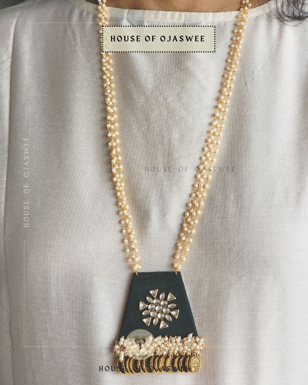 Kundan-Moti Long Necklace [Design 5]