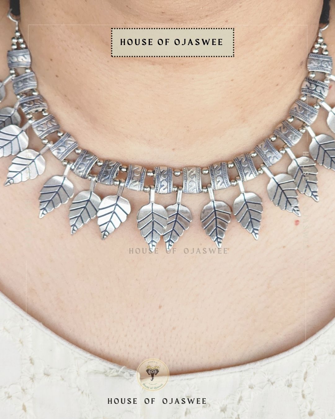 Oxidized Leaf Necklace set