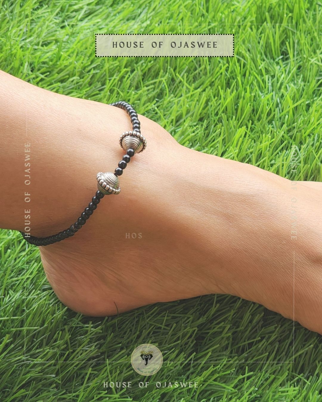 Silver-black beads Anklets [single anklet only]