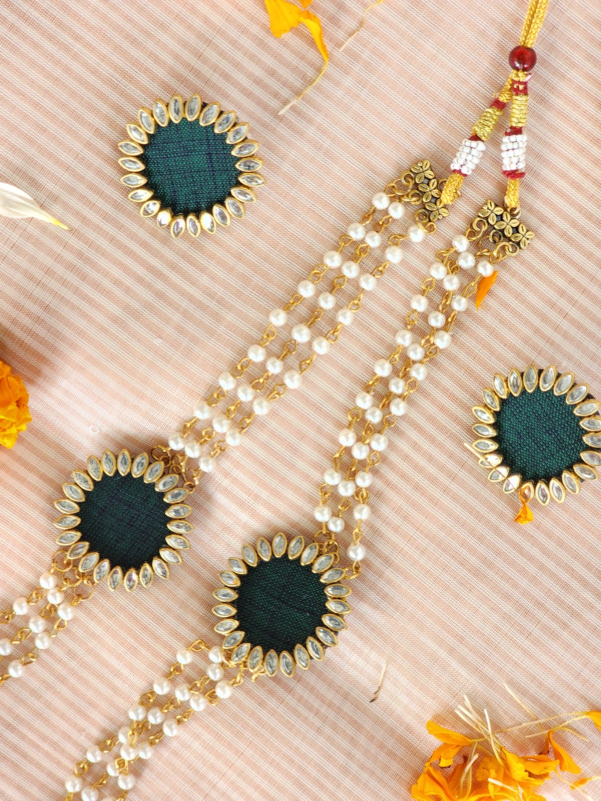 Three layered long moti necklace