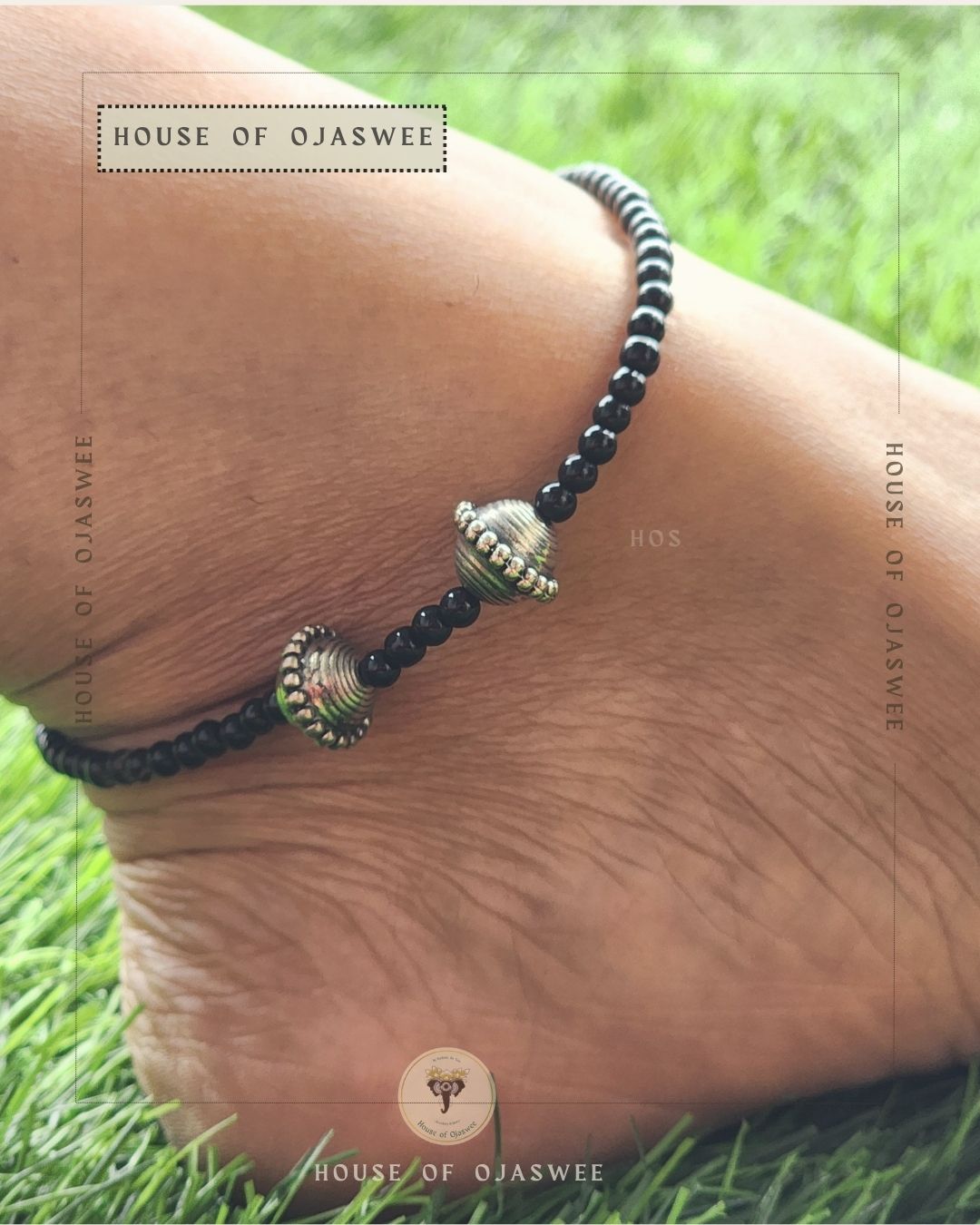 Silver-black beads Anklets [single anklet only]