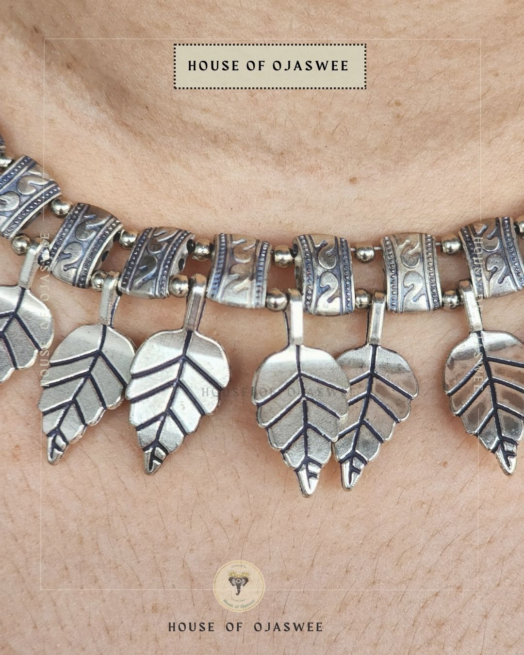Oxidized Leaf Necklace set