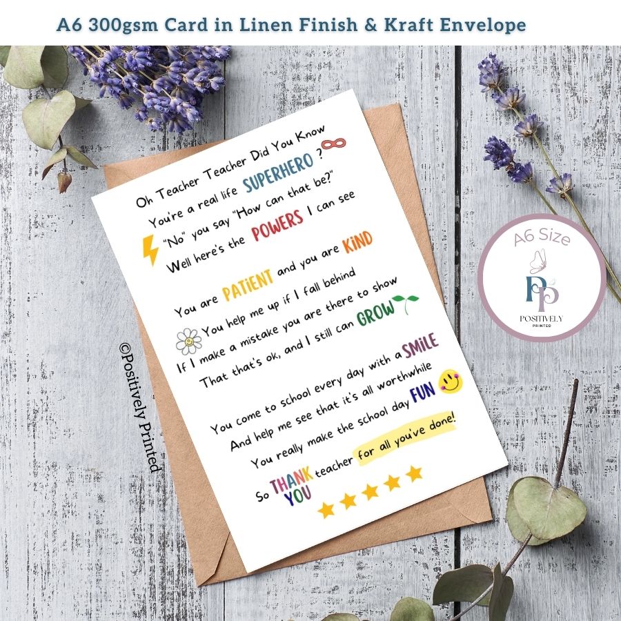 Superhero Teacher A6 Card & Envelope