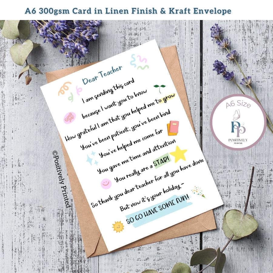 Personalised Dear Teacher A6 Card & Envelope