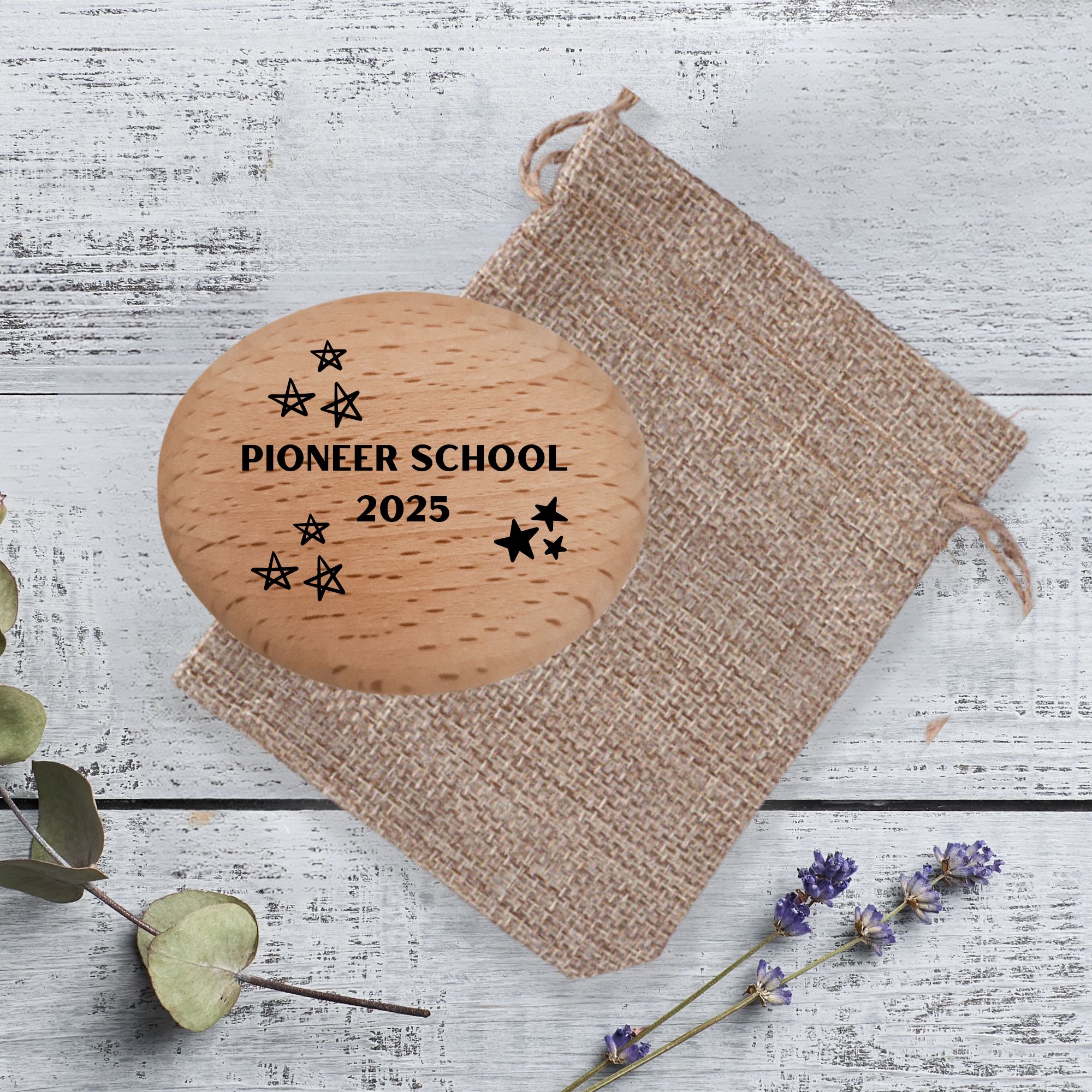 'Pioneer School 2025' Wooden Pebble Gift